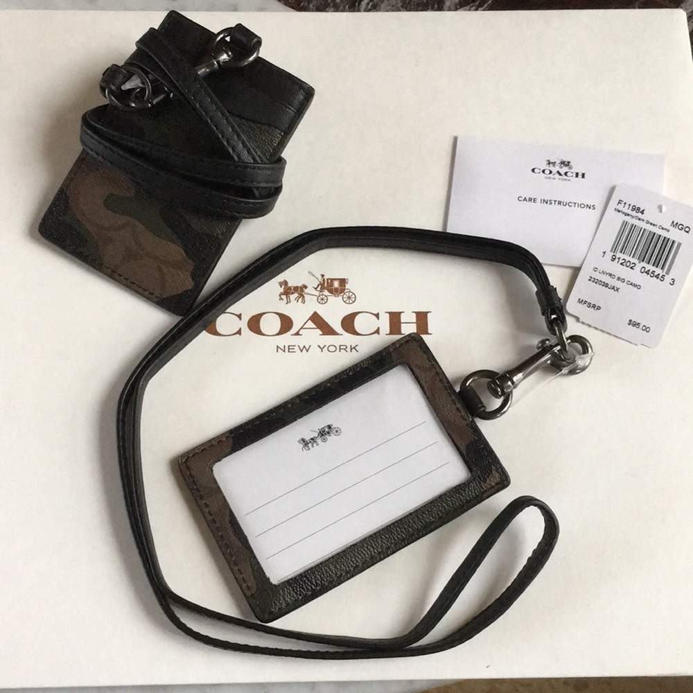 Coach Mahogany/Dark Green Camo ID Lnyrd Brand NWT
